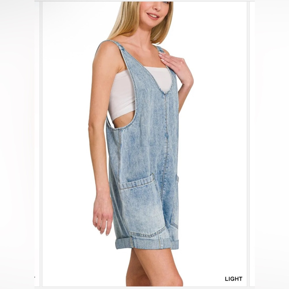 Zenana Light Denim Cottagecore Women's Overalls - Picture 4 of 5